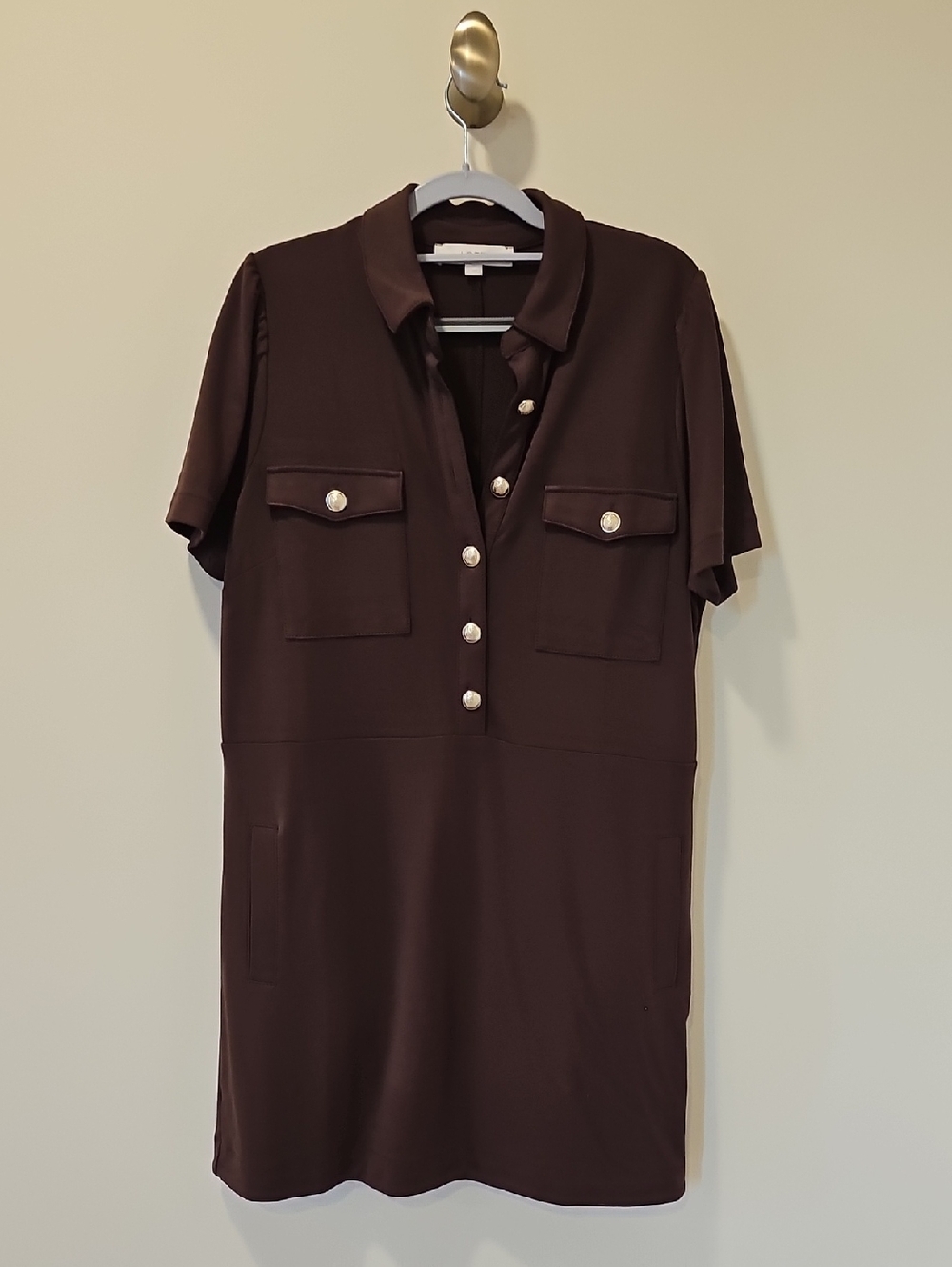 LOFT Ponte Mini Pocket Dress; EUC; Size 12; Brown - Picture 3 of 9